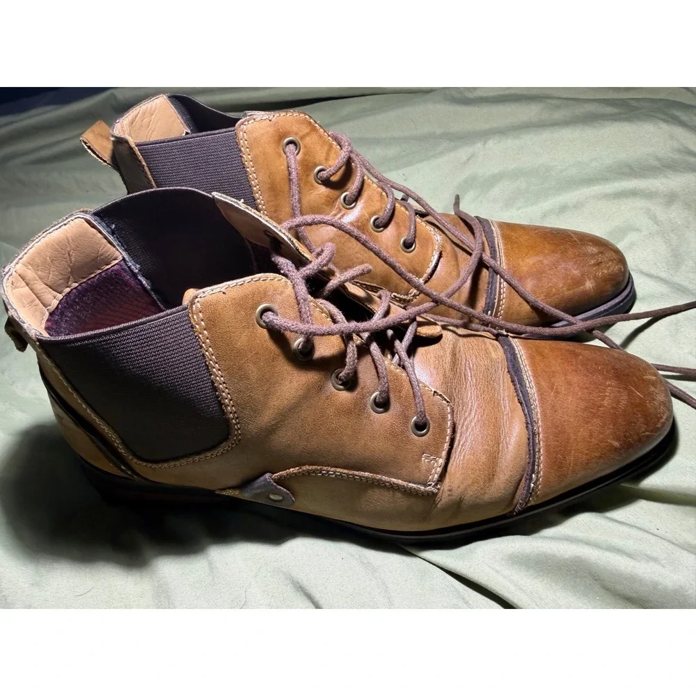 Steve Madden Murdock Mens Tan Leather Cap Toe Lace Up Chelsea Ankle Boots 8.5